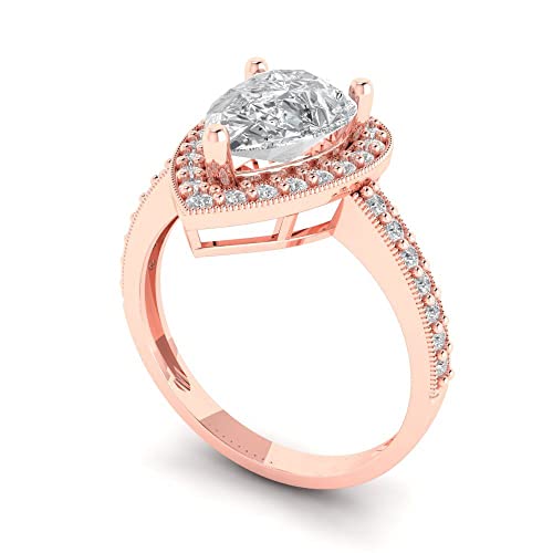 Clara Pucci 2.36 ct Brilliant Pear Cut Synthetic Moissanite 14k Rose Gold Halo Solitaire W/Accents anniversary Wedding Engagement Ring2
