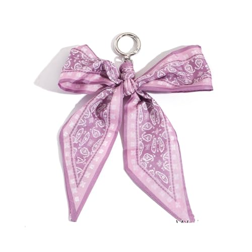 ChungLong0593 Boho Printed Scarf Bow Keychain Fashionable Fabric Ribbon Key Ring Cute Bag Charm Accessory for Women (Pink)