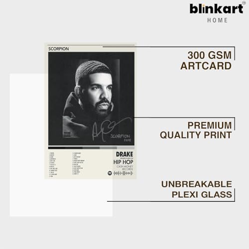 Image of BLINKART Drake - Scorpion Wall Photo Frames | Wall Art for Bedroom, Living Room, Studio or Office | Album Cover Print with Spotify Song Link QR Code | Gift for Fans - 8x12 In