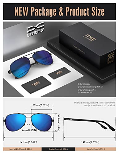 Luenx Aviator Sunglasses For Men Women Polarized - Mirrored Driving Uv 400 Protection 59 Mm(Blue) #TOP5