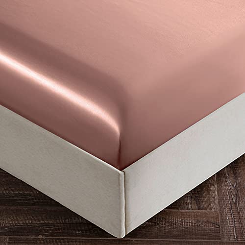 Image of SiinvdaBZX 3-Piece Set Satin Twin Fitted Sheet & 2 Pillowcase, Champagne Silky Soft Fitted Bottom Sheet, Wrinkle Free, Fade Resistant, Deep Pocket Bed Sheet (Deep Up to 15 inch)