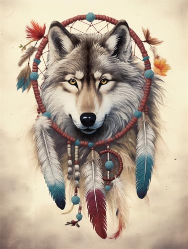 Kit broderie de perles loup 40x50 cm, canevas point de croix adulte