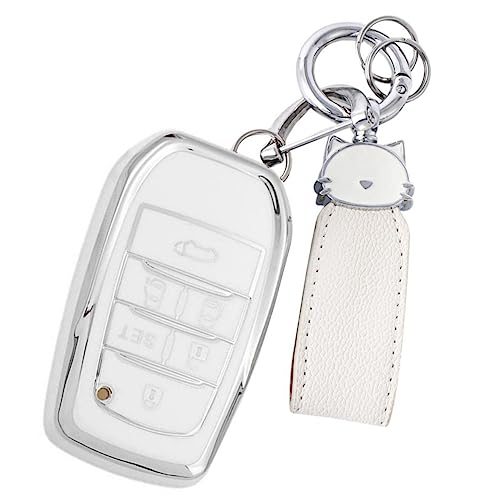 ZANEKO アルファード キーケース適合トヨタ アルファード30系後期 前期 キーカバー 6ボタン (猫、シルバーホワイト)
