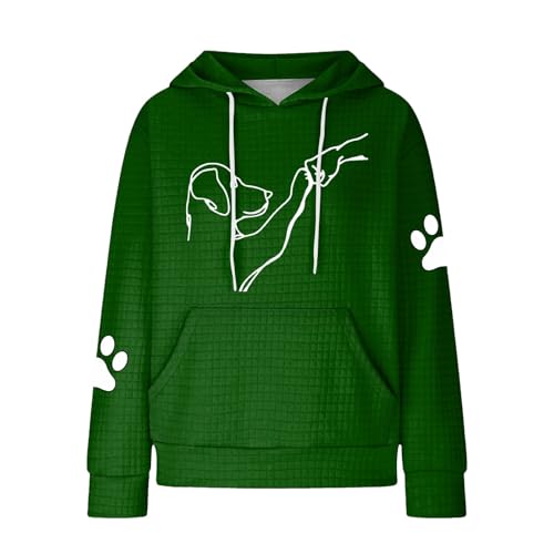 Kapuzenpullover Damen,Hoodie Damen Sweatshirt Frühling Pullover Kapuzenpullover Mit Hundemotiv Bequemes Kängurutasche Lässiger Stil Für Und Teenager Klamotten（04-Dunkelgrün,S）
