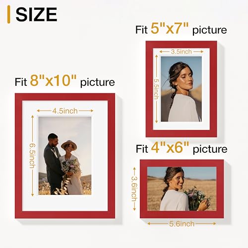 Image of Vittanly 10 Pack Picture Frames Collage Wall Decor, Gallery Frame Set for Wall Mounting or Tabletop Display, Multi Sizes Including 2pcs 8x10, 4pcs 5x7, 4pcs 4x6, Red