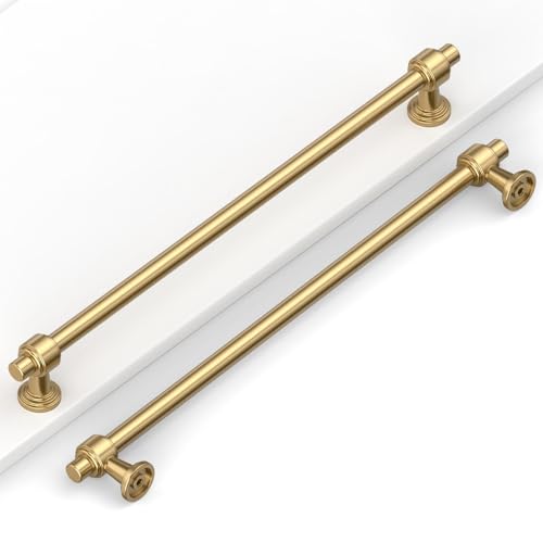 Image of 10 Pack 10 inch(254mm) Champagne Gold Cabinet Pulls Kitchen Cabinet Handles Brushed Bronze Cabinet Hardware Drawer Pulls for Cupboard
