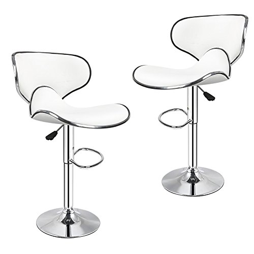 GLIT Tabouret de Bar Las Vegas, Chaises Hautes Lot de 2, Hauteur Réglable, Tabouret Haut avec Piètement Et Repose-Pieds en Métal, Similicuir (2, Blanc)