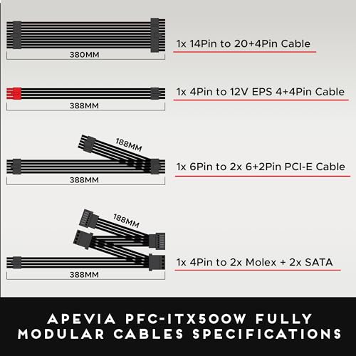 Apevia ITX-PFC500W Mini ITX/Flex ATX / 1U 500W Fully Modular Power Supply, Full Range Active PFC 90-264V, AC for POS AIO System Desktop Gaming Server Small Form Factor (Flex ITX) Computer PSU - Thumbnail 6