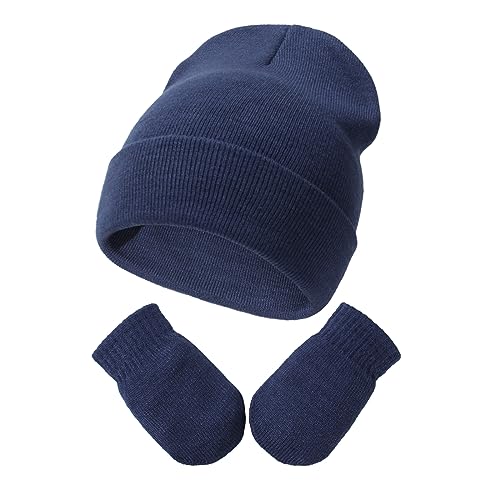 DRESHOW Toddler Beanie Invernali Berretto e Guanti Set Neonati e Neonati Caldo Cappello a Maglia Invernale con Guanti per 3 Mesi - 24 Mesi Ragazze Ragazzi Bambini