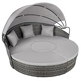 TecTake® Isla de Ratán con Cojines, Conjunto Jardín con Toldo Corredizo Plegable, Muebles Jardín Exterior con Estructura en Acero y Resistente a la Intemperie, Conjunto Terraza Combinable - Gris