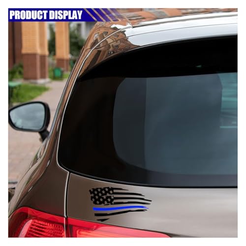 Image of American Flag Sticker Decal, Waterproof Vinyl Police Badge Decal, Thin Blue Line Sticker Support Police Law Enforcement for Cars, Trucks, Laptops, Tumblers (Black&Blue)