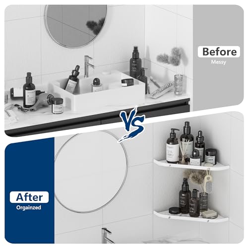 Neodrain Shower Corner Shelf SUS304 Stainless Steel Shower Organiser No Drilling White Shower Caddy with Hooks Shower Storage for Bathroom Kitchen - Image 4