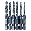 6 Pack Combination Drill Tap Bit Set Black Nitride Coated Screw Tapping Threading SAE Size 6-32NC 8-32NC 10-24NC 10-32NC 12-24NC 1/4-20NC for Power Drills & Drivers