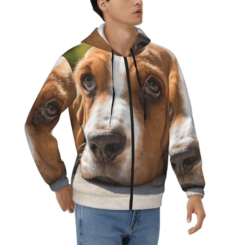 Sweat zippé homme EdWal à imprimé Basset Hound veste à capuche manches longues