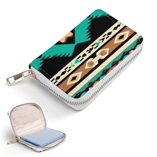 Women's Portable Card Holder Wallet, Pu Leather Credit Card Organizer Bag with 20 Slots Tribal Navajo Aztec Geometric Ethnic Pattern Zipper Slim Coin Purse2