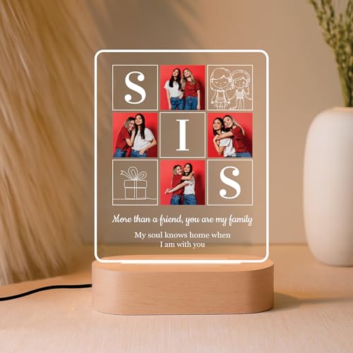 Image of Giftplease Personalised Rakhi Gift for Sister - Custom Acrylic Photo Collage Frame with Wooden Base, Meaningful Raksha Bandhan Keepsake from Brother, Personalized Memory Display for Siblings, Decor