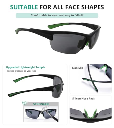 Image of Eyekepper Bifocal Sunglasses for Women Men, Rectangular Frame | Outdoor Sports Bifocal Reading Sunglass, with Readers Built in, Mens Tinted Sun Reader Bifocals, Ladies Cheater,Wrap Half Rim
