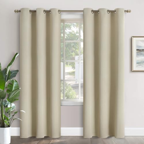 Image of YoungsTex Beige Blackout Curtains 84 Inches Long for Bedroom - Thermal Insulated with Grommet Room Darkening Window Drapes for Living Room, 2 Panels, 42 x 84 Inch