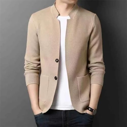 Men Button Front Cardigan Sweater Knitwear Long Sleeve Stand Up Collar Business Pullover2