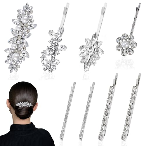 PYSEOSISE Rhinestone Pinzas para el Cabello, 8 Piezas Rhinestone Bobby Horquilla, Elegantes Pinzas para el Cabello de Novia Brillo Clips de Pelo de Pedrería para Bodas Noche