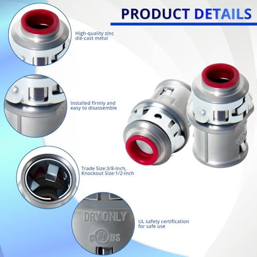 Image of MAKERELE Metal-Clad Cable Connectors, 3 /8 Inch (20 Pack)