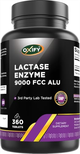 Oxify Lactase Enzyme 9000 FCC ALU | 360 Tablets | Gluten-Free Non-GMO | Supplement Made in USA
