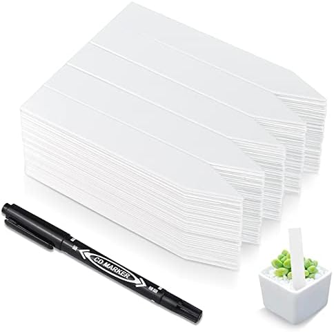 HOMENOTE 200 Pcs 4" Plastic Plant Labels Waterproof Plant Tags for Seedling, Vegetable Gardening Tags with Permanet Marking Pen, White