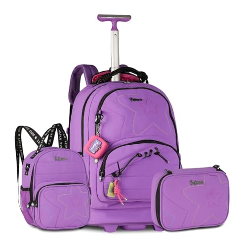 Mochila Carrinho Luluca Com Lancheira Térmica e Estojo Box Ki Escolar Completo (Lilás)