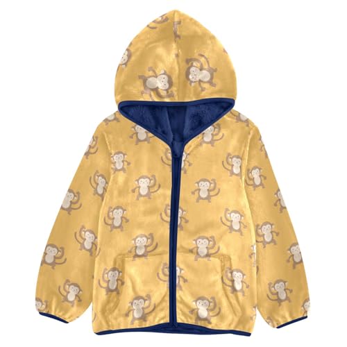Cartoon Monkey Toddler Fleece Jacket Baby Boys Hooded Zipper Long Sleeve Thick Warm Outerwear 3-10 Years