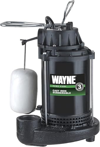 WAYNE CDU790-1/3 HP Submersible Cast Iron and Stainless Steel Sump Pump with Integrated Vertical Float Switch - Up to 4,600 Gallons Per Hour - Heavy Duty Basement Sump Pump, Black