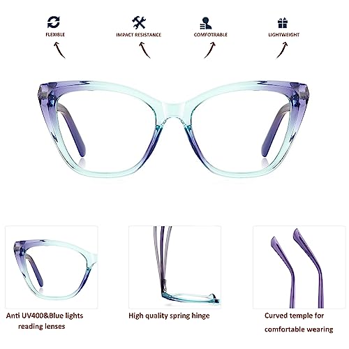 3-Pack Retro Oversized Cat Eye Reading Glasses for Women Trendy Blue Light Blocking Readers with Spring Hinge (black/purple/pink, 1, multiplier_x)