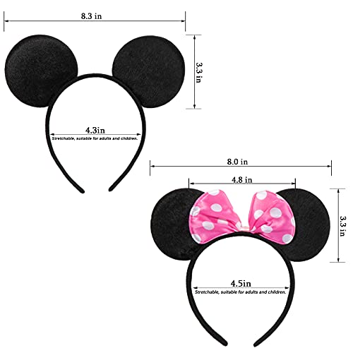 Chuangqi CHQ-12P Mouse Ears Solid Black And Pink Bow Headband thumb #1