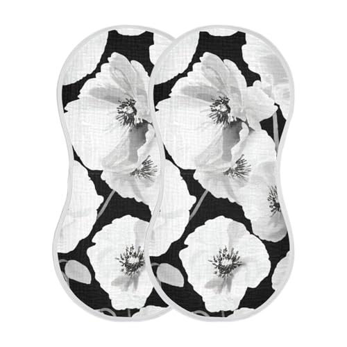 Poppies Blossom Floral Black Burp Cloths for Babies Burp Rag Cotton Spit Up Rag for Babies Newborn