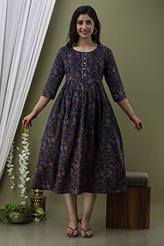 Image of Women's Rayon Printed Maternity Dress Pregnancy Casual 3 /4 Sleeve Dual Zipped for Feeding Nursing Maternity Comfort Dress Kurta