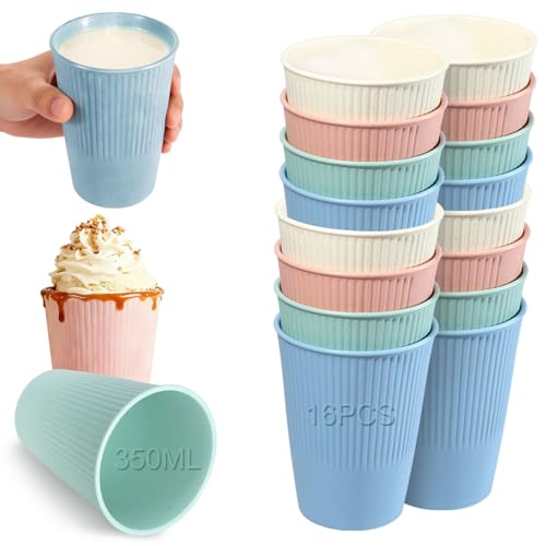 Solinorex Set di 16 Bicchieri Plastica Rigida Lavabili, Bicchieri di Plastica per Feste e Quotidiano, Bicchiere Plastica Bambini Senza Manico