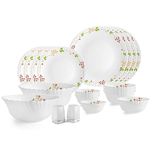 Cello Opalware Dazzle Secret Garden Dinner Set, 27Pcs, White