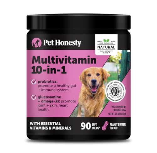 10-in-1 Dog Multivitamin Supplement with Glucosamine & Probiotics - Hip & Joint Support, Digestive Health, Immune Support, Heart & Skin - All-in-One Daily Vitamins & Omega-3s (Peanut Butter, 90 ct)