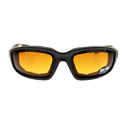 Choppers Amber HD Lens Matte Black Biker Foam Padded Goggle Sport Sunglasses