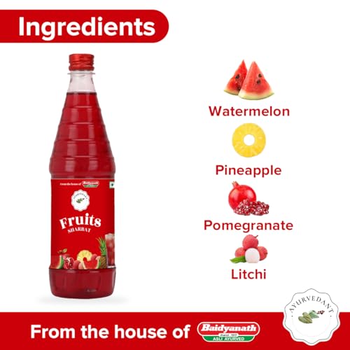 Image of Baidyanath Ayurvedant Fruit Sharbat - 750 ML - Refreshing Natural Beverage Mix Rich in Vitamins & Antioxidants for Summer Hydration (Pack of 2)