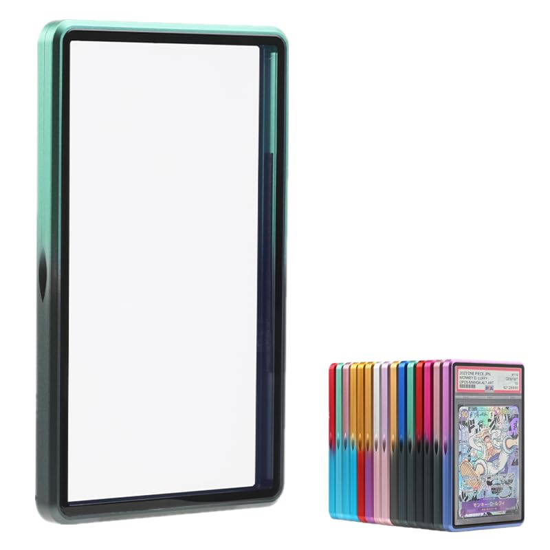 Gradient Color Premium Graded Magnetic Trading Card Protector for 35pt PSA & CGC,One Touch Card Holder UV Protection,Slab Bumper Guard,Scratch Resistant Aluminum Frame Card Storage (Green+Black)