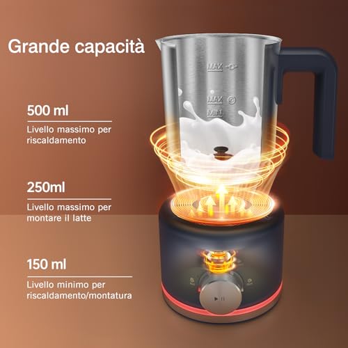 Simpletaste Montalatte Elettrico 4 In 1, Bricco Rimovibile, 500 Ml Schiumatore Automatico Ad Alta Capacità Per Latte Caldo E Freddo, Caffè, Latte, Macchiato, Cappuccino E Cioccolata Calda - 4