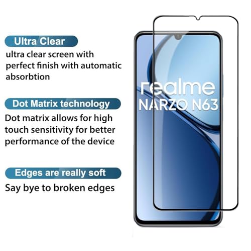 Image of SENBUN Tempered Glass Screen Protector Compatible for Realme Narzo N53, Narzo C53, N63 with Edge to Edge Coverage and Easy Installation Kit, Pack of 1, Black