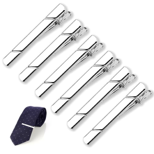 Image of MOWPOG 6 Pcs Tie Clips for Men, Tie Bar Pins Tacks with Gift Box | Copper, Shiny & Glossy, for Father, Husband, Boyfriend, Business, Wedding, Suit Accessories, Easy to Open, Won't Fade /Scratch