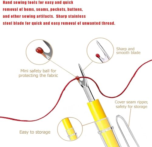 Image of Seam Ripper 3pcs Big Tool Set Piece Sewing Accessories Kit for Stitch Removal | Thread Cutting | Ideal for Sewing, Tailoring, DIY Projects | Stainless Steel Blades with Comfort Grip Handles (4, Any)
