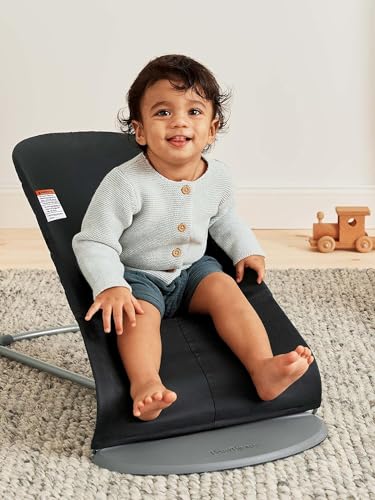Image of BabyBjorn Bouncer Bliss, Black, Woven, Classic Quilt | 2-in-1 Adjustable Baby Bouncer Seat and Toddler Chair, Newborn to Toddler (8-29 lbs), 4 Positions, Lightweight & Portable