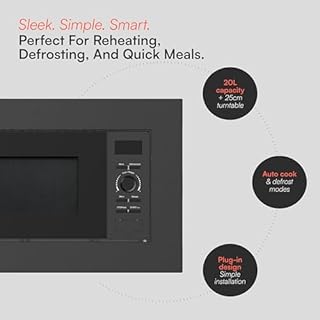Cookology CBM20LBK Built-in Integrated Microwave Oven in Black - 20 Litre Capacity - 25.5cm Turntable - 800W Power - 5 Power Levels - 8 Auto Cooking Programs - Defrost Function - Child Lock