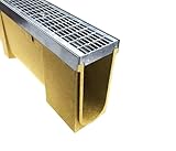 Polymerbeton-Entwässerungsrinne, verzinkt mit Stahlzarge, Belastungsklasse C-250, Höhe 26,9 cm. Befahrbar, LKW-Parkplätze. Ablauf DN 110. Einfache Montage. Hochwertige Qualität