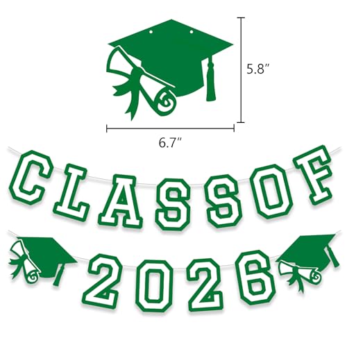 Image of Class of 2026 Graduation Banner University College Grad Garland Decoration Party Supplies High School Colors Green White