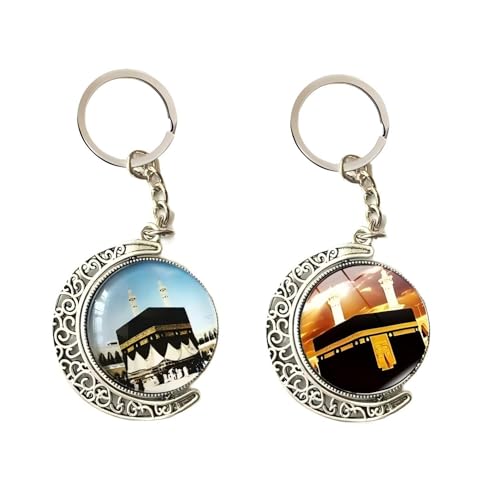 ZENRUIMING Lot de 2 porte-clés de pèlerinage de la Mecque Arabie Saoudite, Arabie arabe du Moyen-Orient, cristal et alliage de zinc, accessoire de pèlerinage de l'Aïd, souvenir de voyage de la Mecque