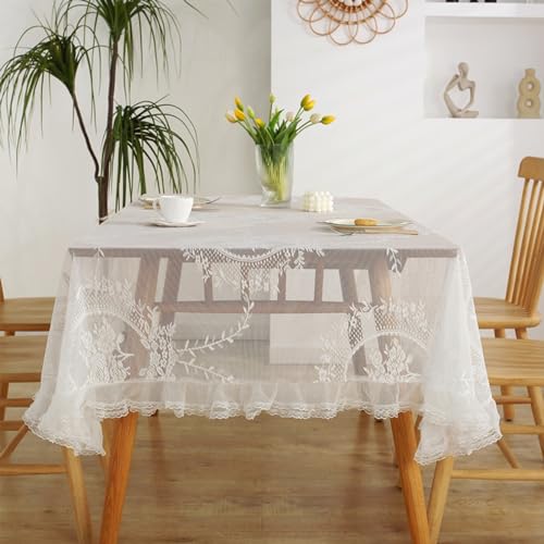 Nappe anti-taches 140x220cm en dentelle blanche polyester lavable - 3